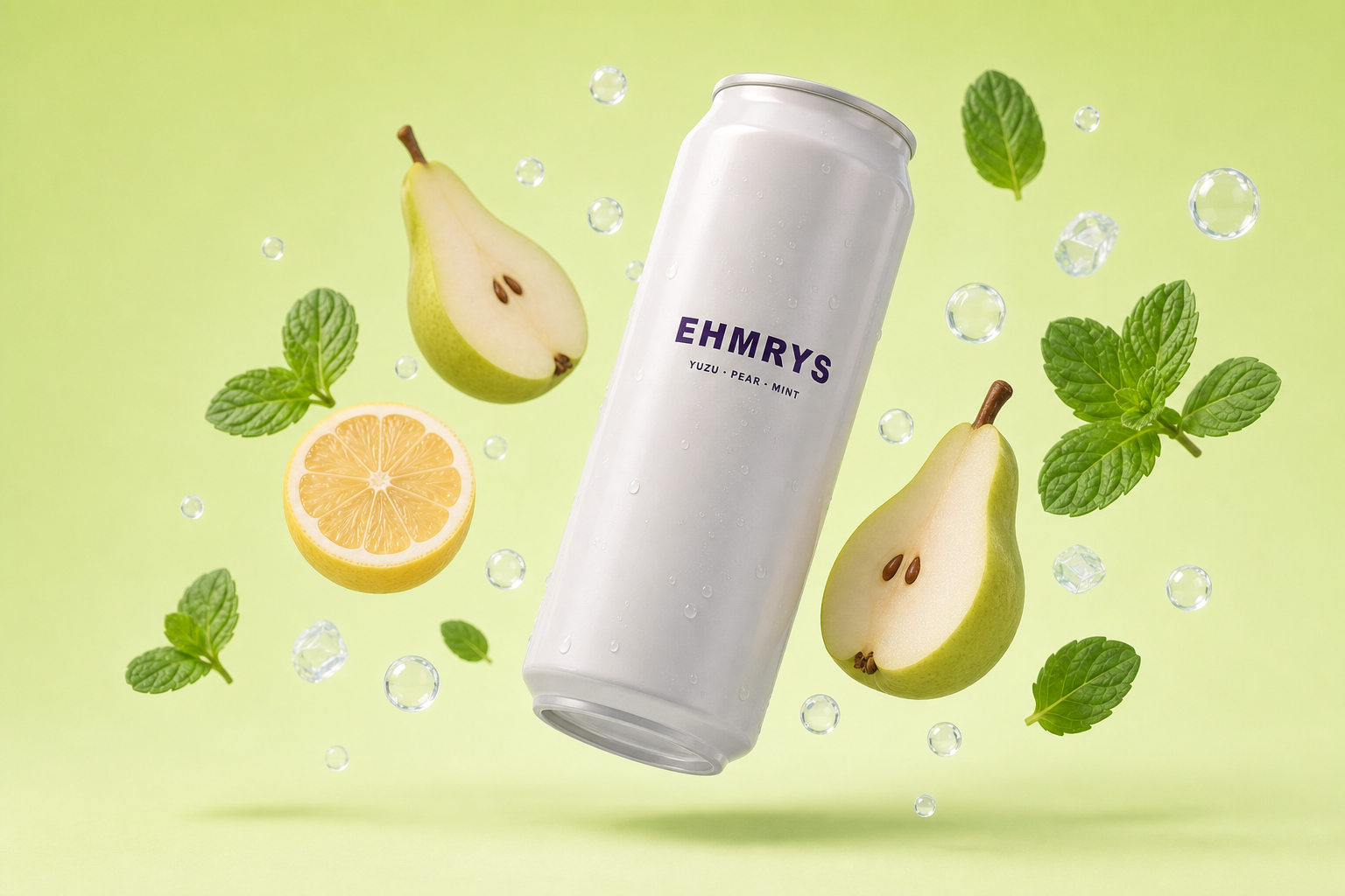 EHMRYS can surrounded by its yuzu, pear, and mint flavor cues