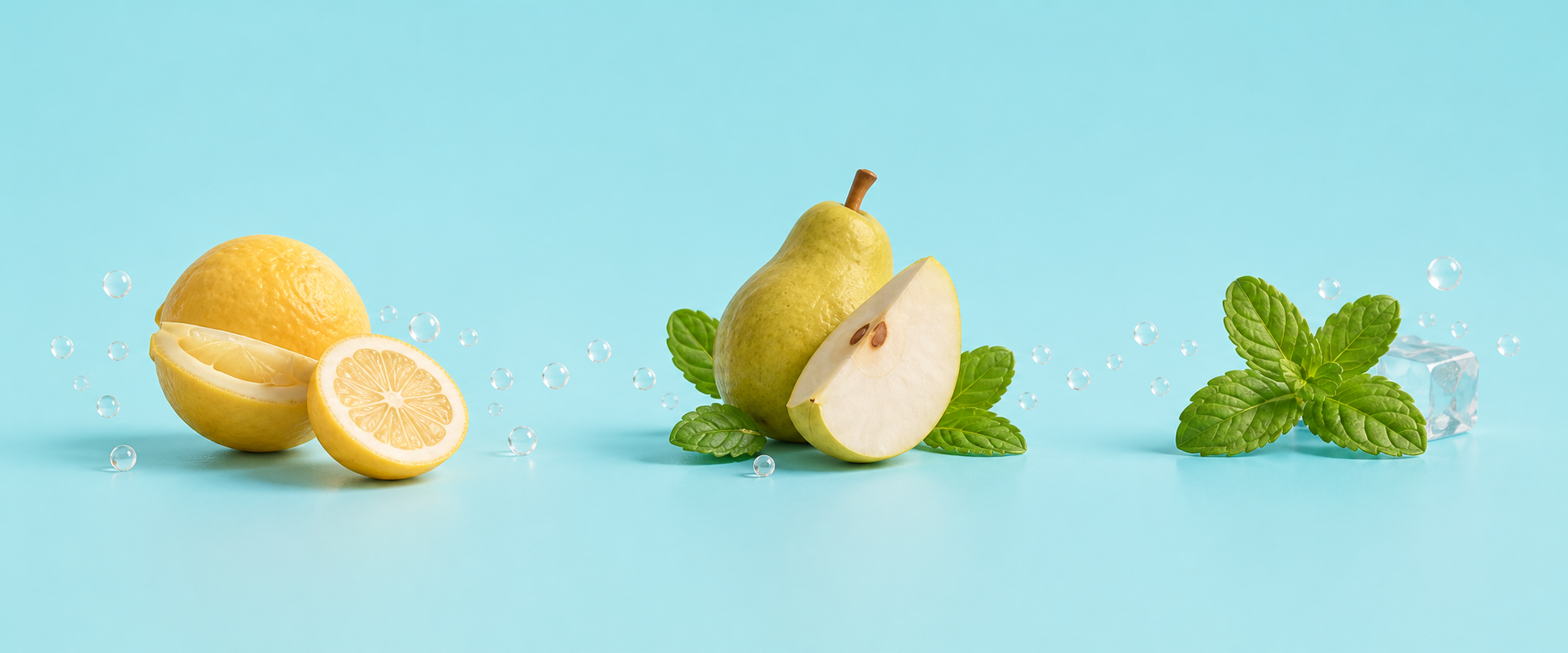 Yuzu, pear, and mint arranged from bright citrus to a cool finish